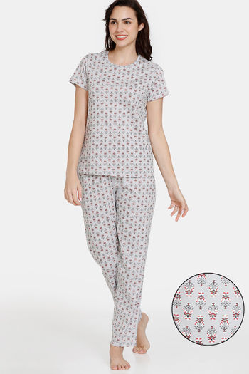 Buy Zivame Basics Knit Cotton Pyjama Set - Gray Violet